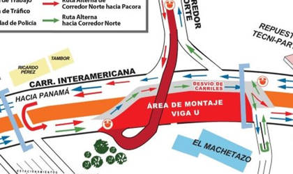 Desvio por el montaje de viga U en el corredor norte en Tocumen