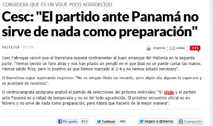 Fbregas dice que jugar con Panam no sirve