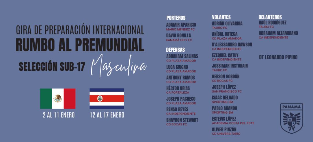 Gira de preparacin internacional: Panam Sub-17 rumbo a Mxico y Costa Rica