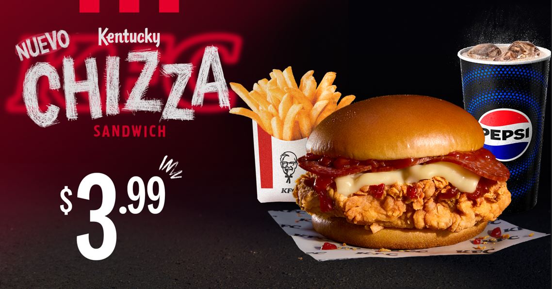 KFC lo hace otra vez, lanza por tiempo limitado el 🍗Chizza Sandwich 🍕 y tu tienes que probarlo 😋
