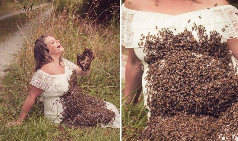 Mujer realiz su sesin fotogrfica de embarazo junto a 20 mil abejas