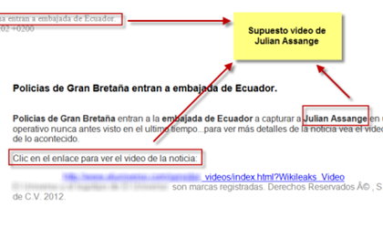 Correo sobre falso vdeo de Julian Assange propaga malware